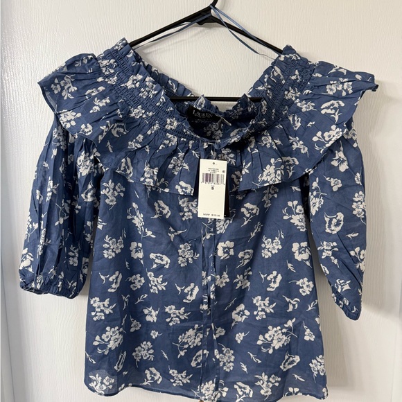 Ralph Lauren Blue Floral Off-Shoulder Blouse - Picture 10 of 10